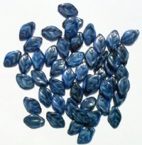 50 12mm Satin Dark Blue & Black Tortoise Glass Leaf Beads